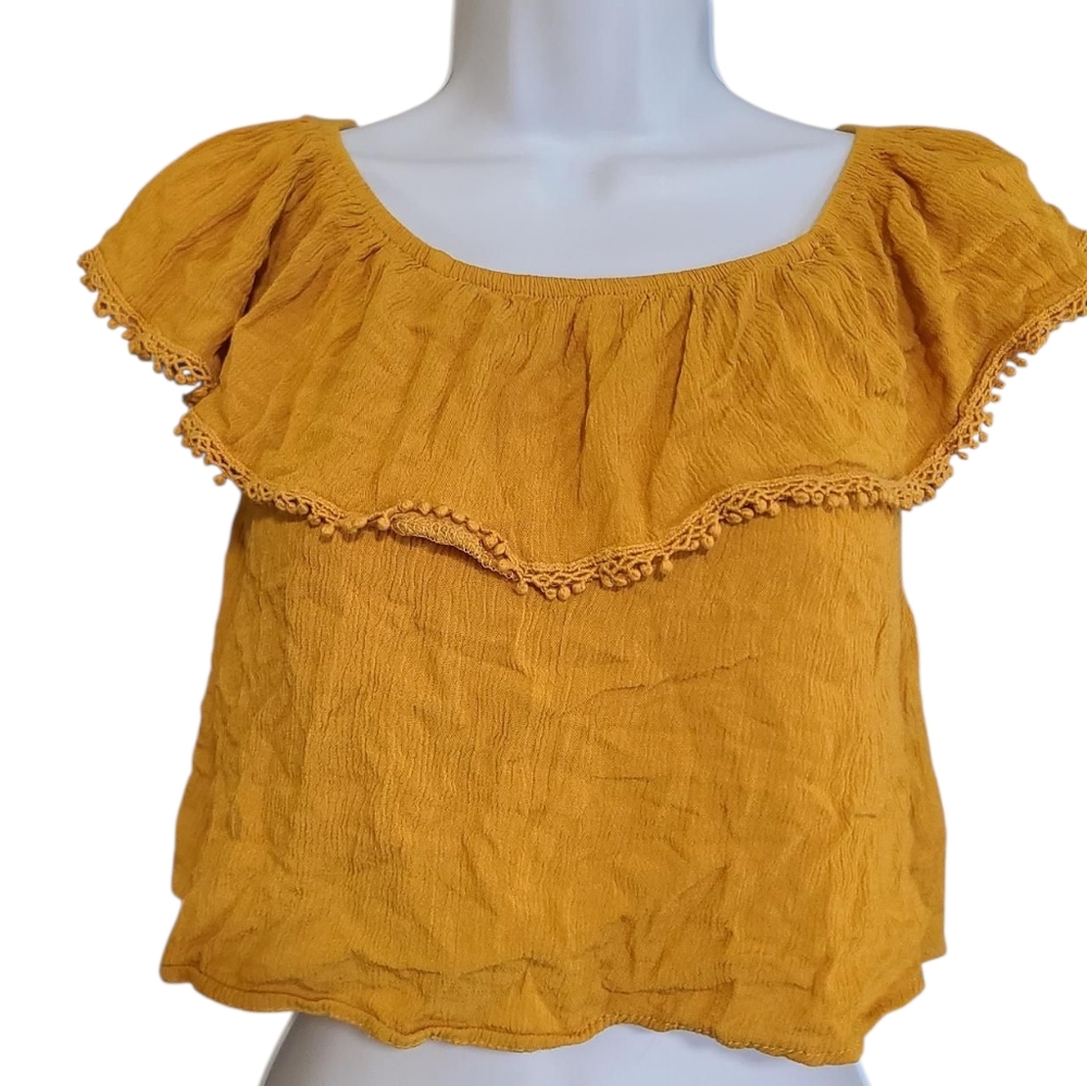 IRIS Ruffled Mustard Crop Top M